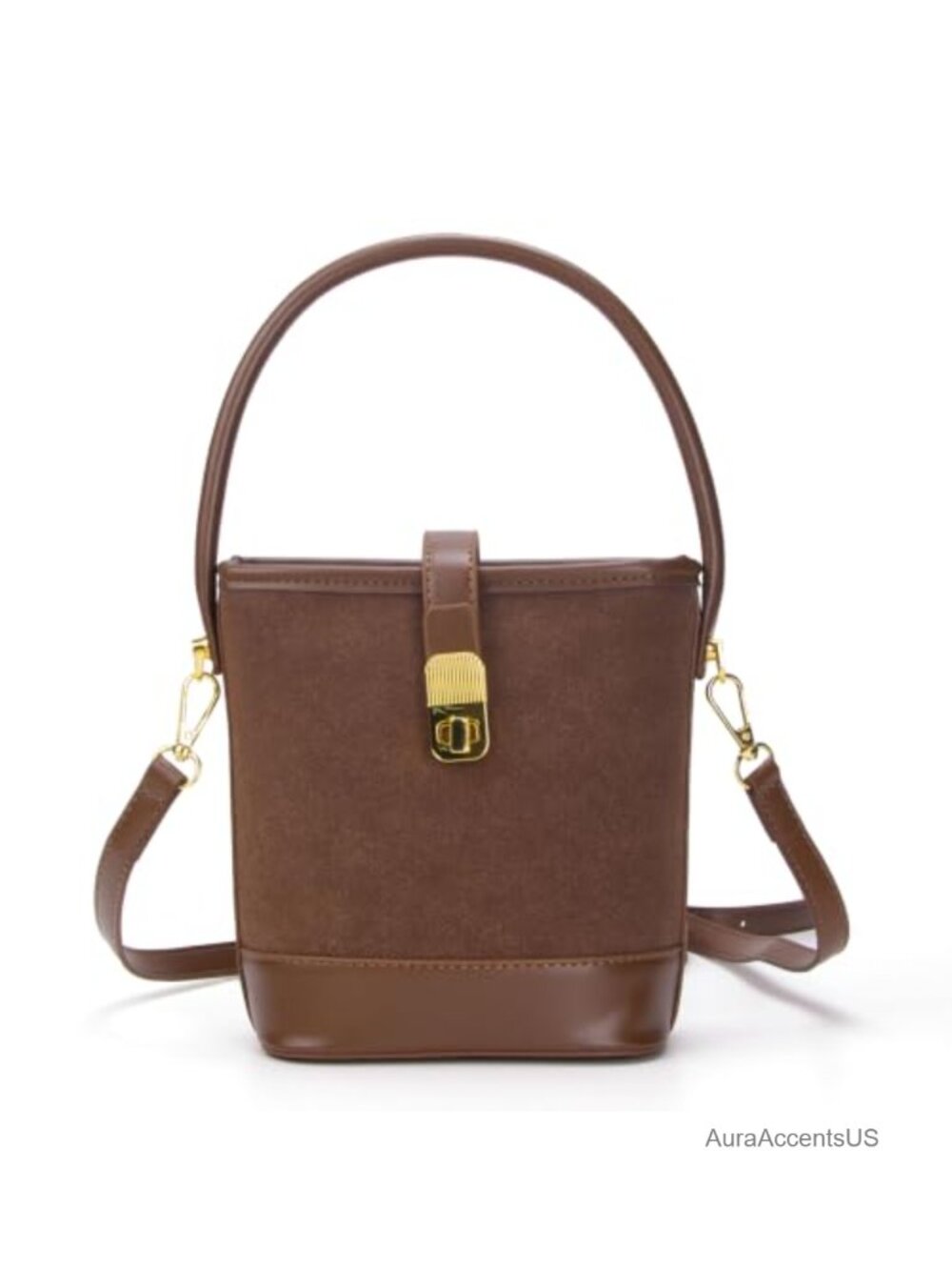 Faux Suede Bucket Crossbody Bag Top Handle Purse Small